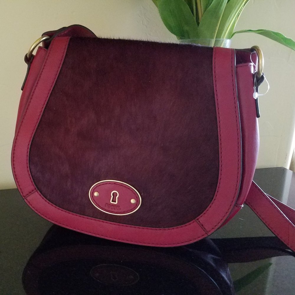 New Fossil Cranberry Crossbody Messenger Leather Bag
